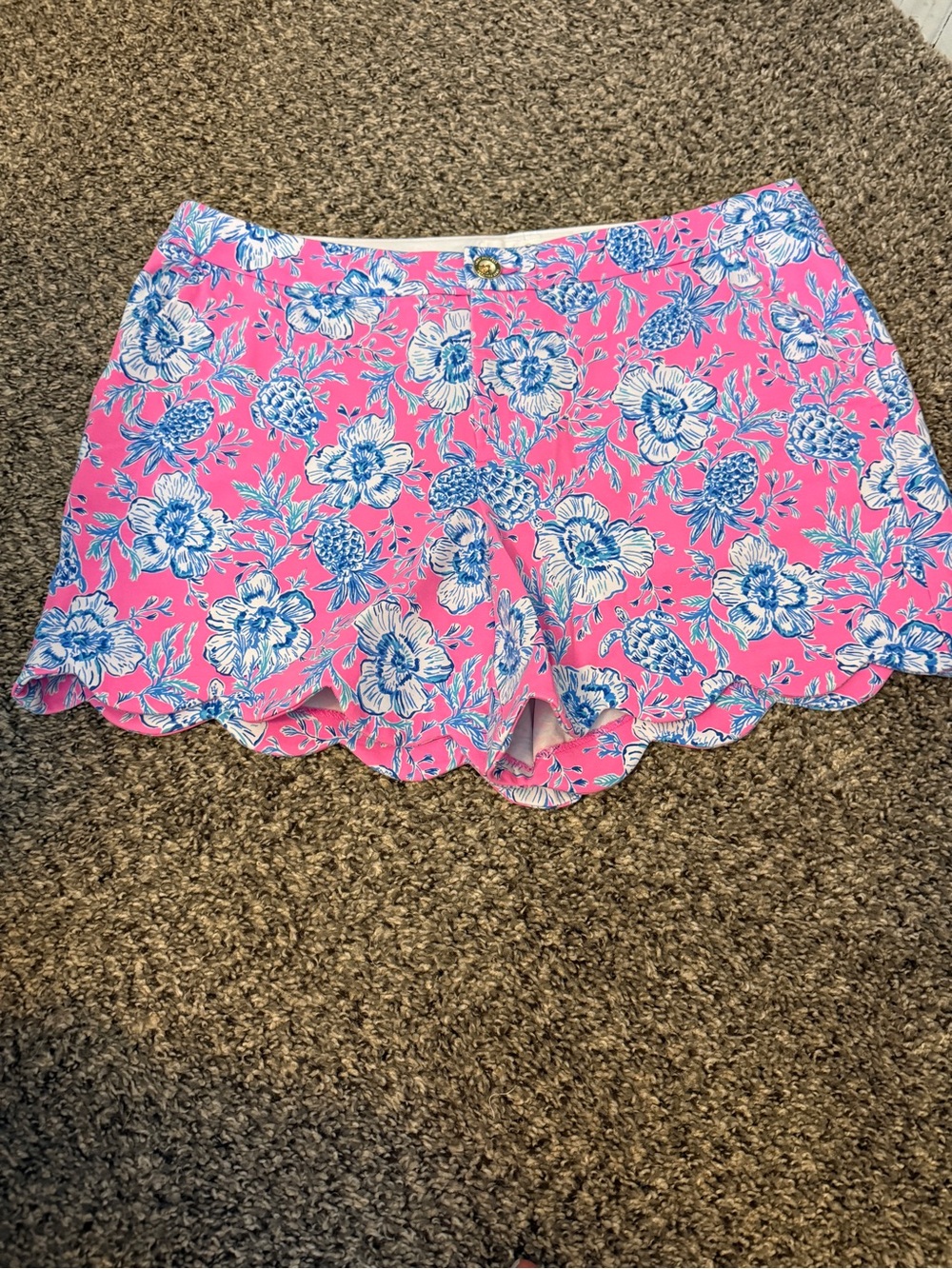 Lilly Pulitzer Pink and Blue Floral Button-Front Shorts
